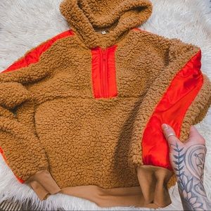 Express Sherpa hoodie one eleven teddy bear half zip pullover M